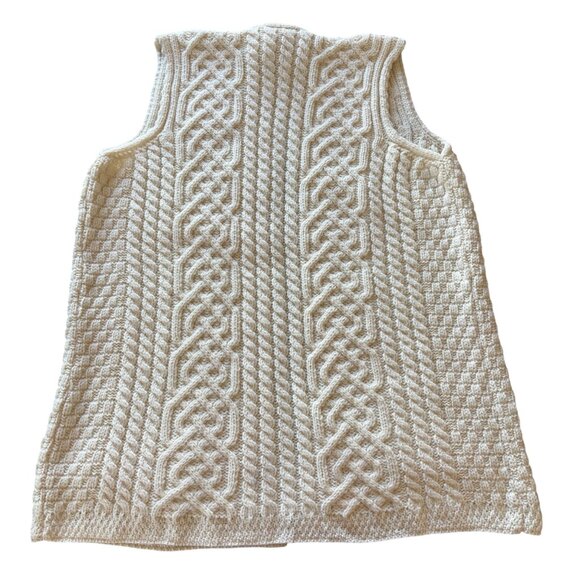 Irish Cable Knit Merino Wool Sweater Vest Kilronan Knitwear - Picture 2 of 4
